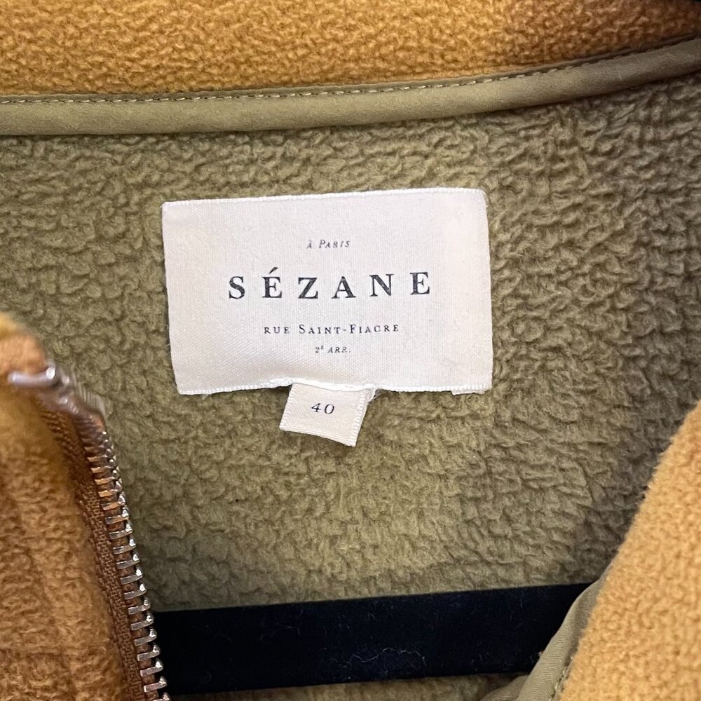 EUC Sezane Adana Colorblock Half Zip Sweatshirt Olive Ecru Brown 40, 8, M - Picture 5 of 7